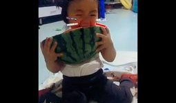 搞笑小孩吃瓜视频,笑料百出萌翻网友